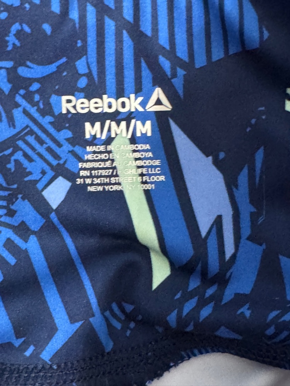 REEBOK Womens High Rise Skinny Capri Leggings Blue Geometric Patterned Med NWT - Picture 7 of 9